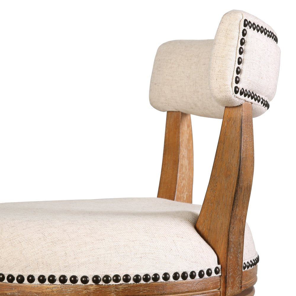 Linen and Brown Fabric and Solid Wood Low Back Counter Height Swivel Bar Chair
