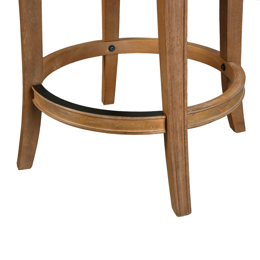 Linen and Brown Fabric and Solid Wood Low Back Counter Height Swivel Bar Chair