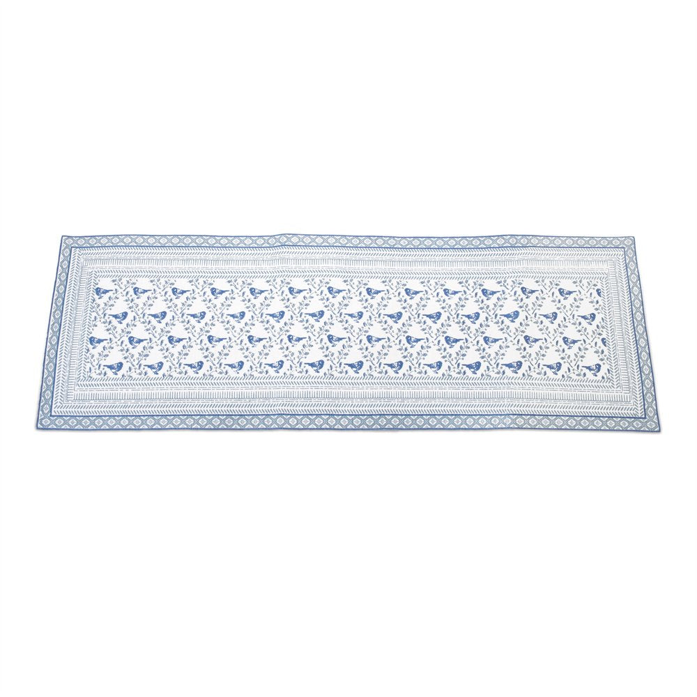 68" Blue And White Geometric And Floral Table Runner