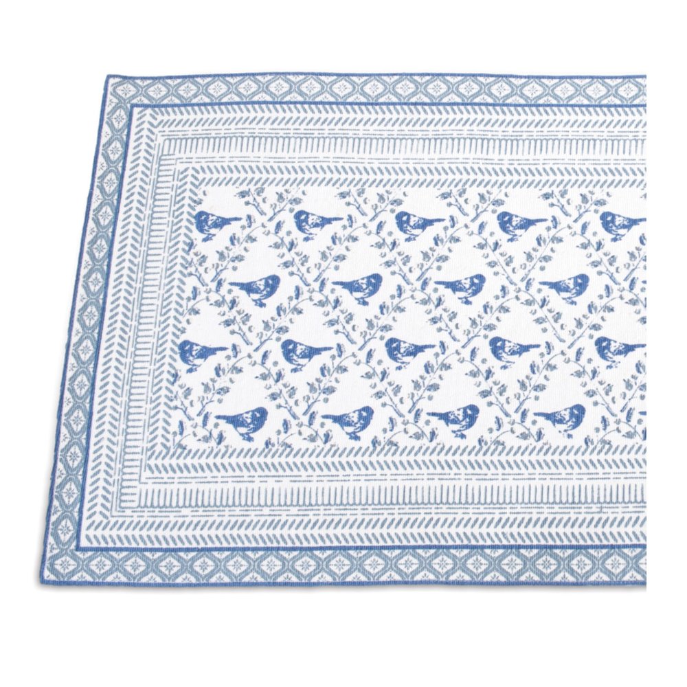 68" Blue And White Geometric And Floral Table Runner