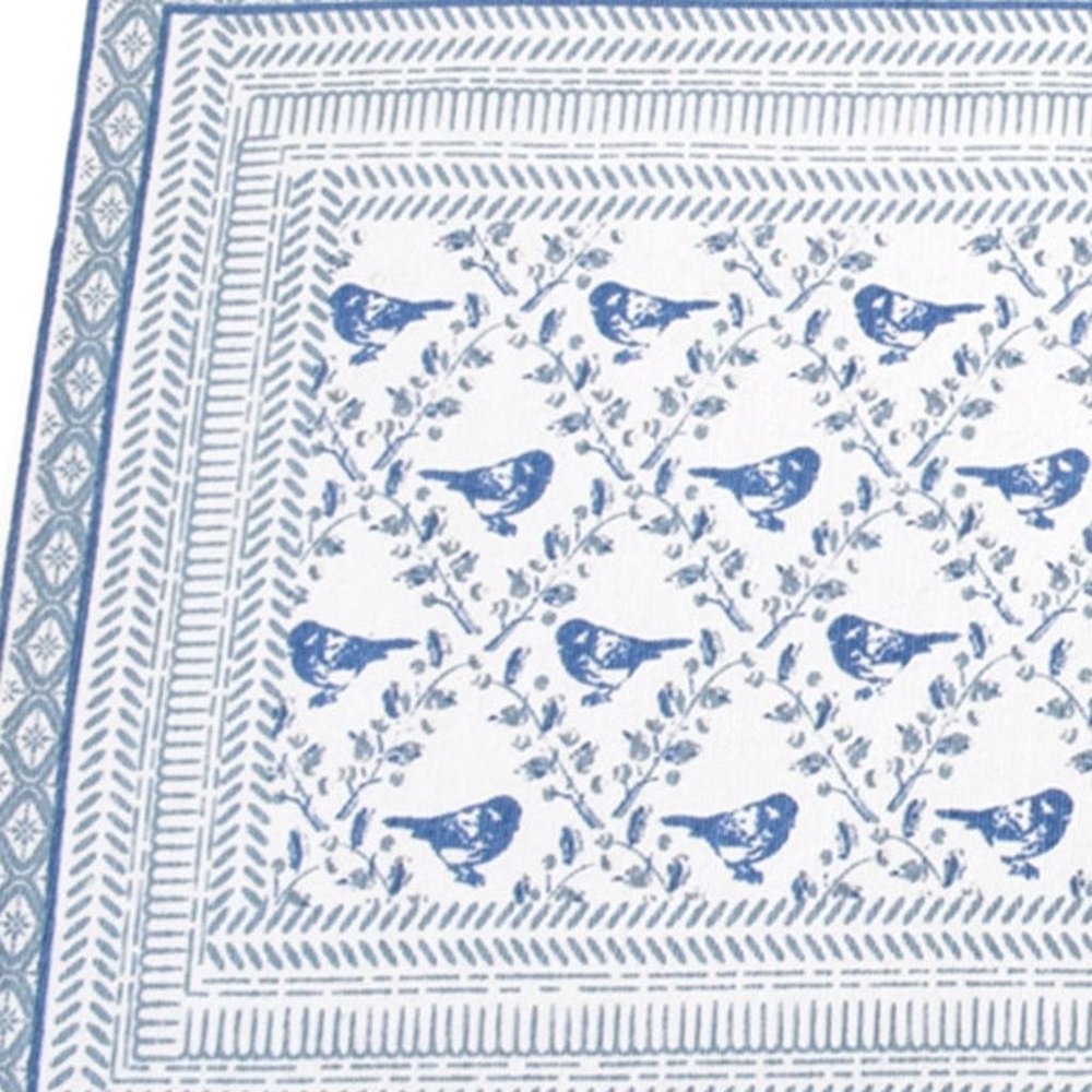 68" Blue And White Geometric And Floral Table Runner