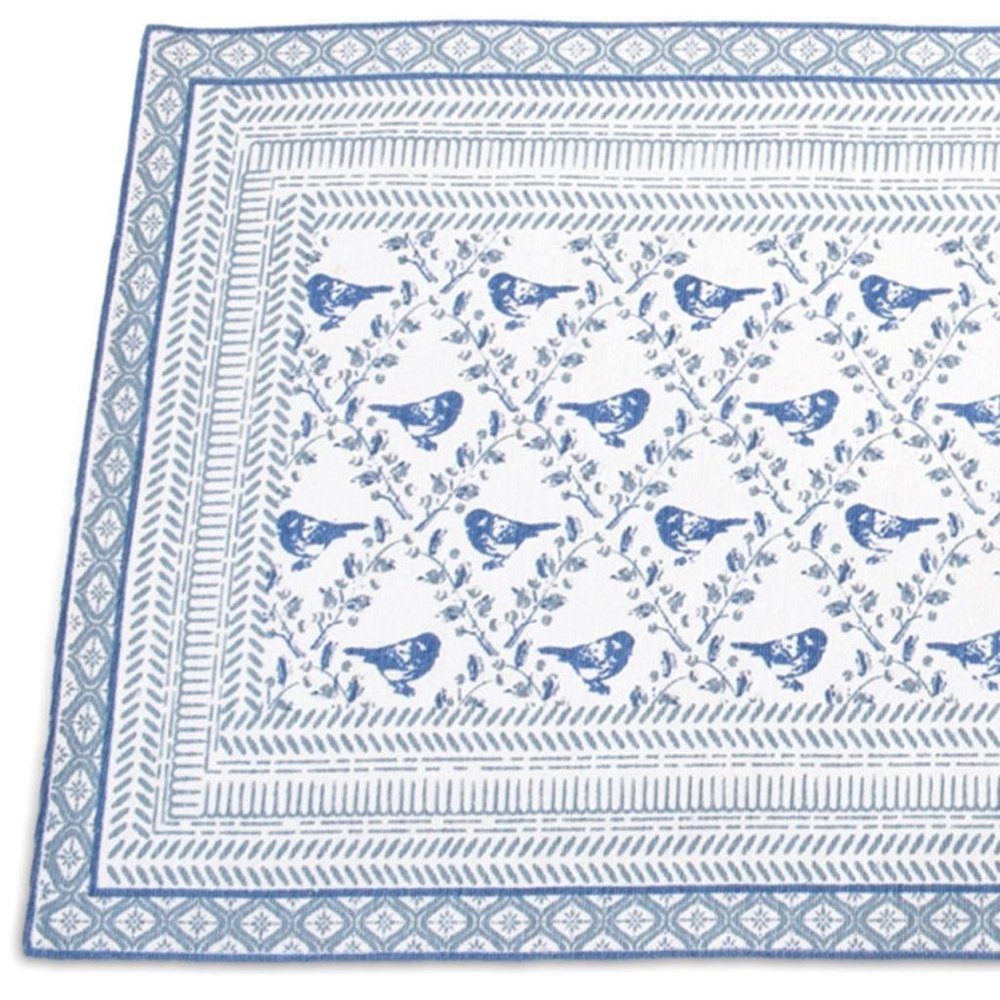 68" Blue And White Geometric And Floral Table Runner