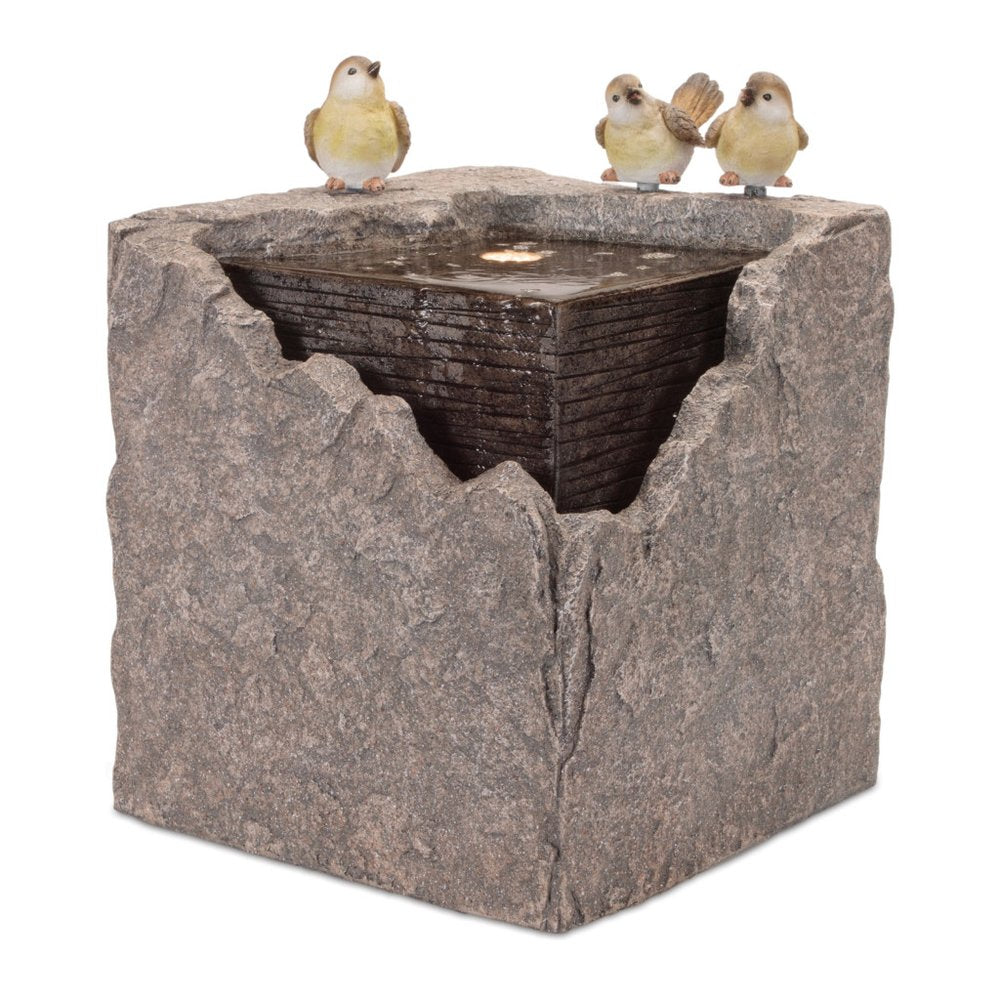 19" Gray Stone LED lights Birds Garden Hanging Wall or Door Decor