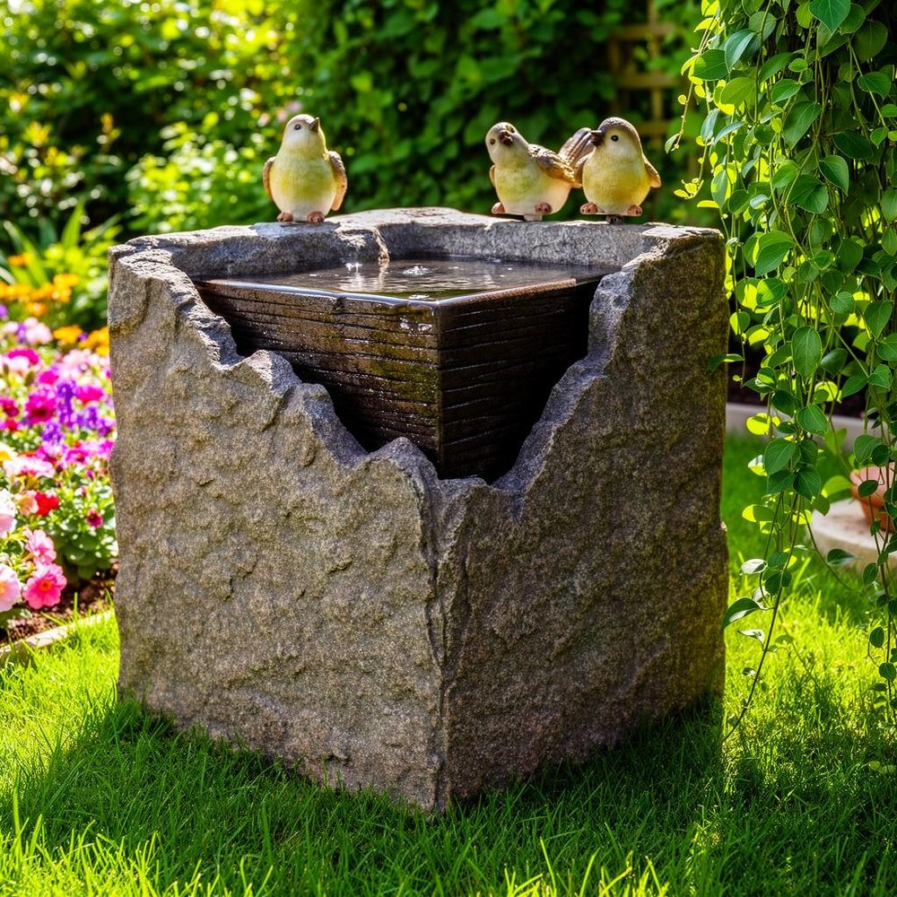 19" Gray Stone LED lights Birds Garden Hanging Wall or Door Decor