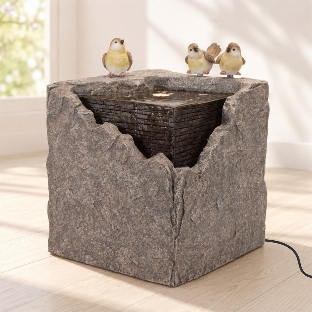 19" Gray Stone LED lights Birds Garden Hanging Wall or Door Decor