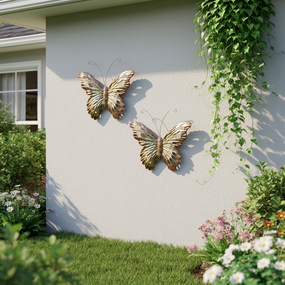 Set of Two Gold And Silver Metal Insect Garden Hanging Wall or Door Decor