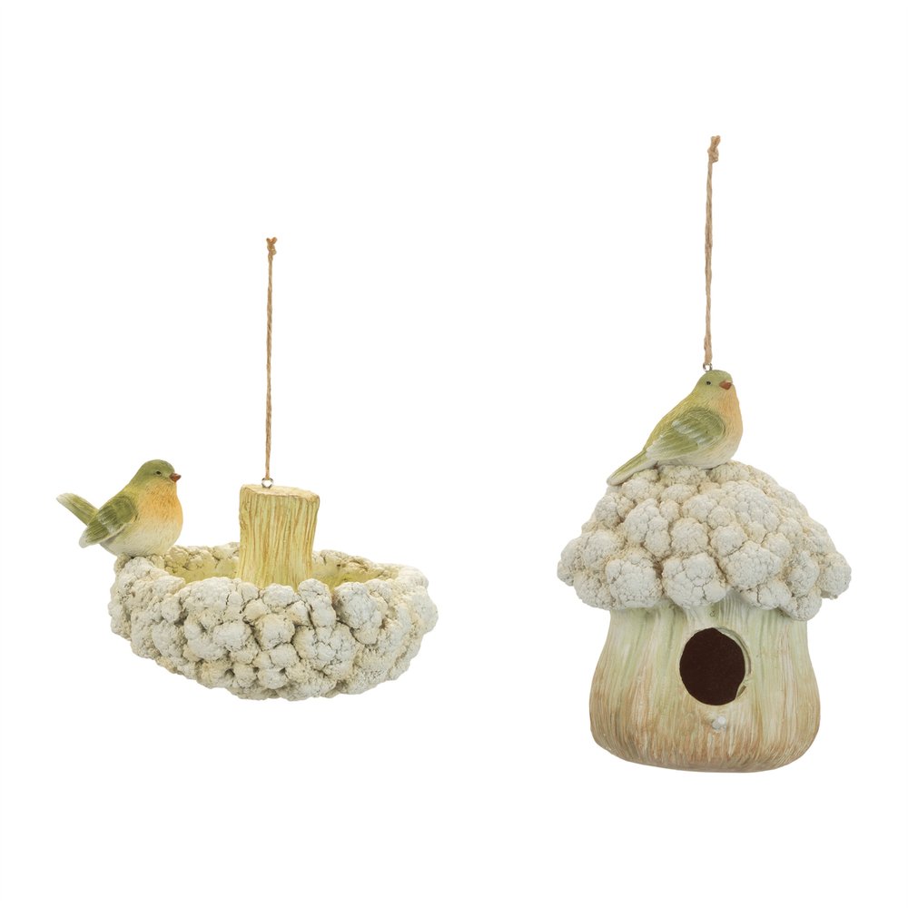 Set of Two Beige And Green Heavy Duty Plastic Birds Garden Hanging Wall or Door Decor
