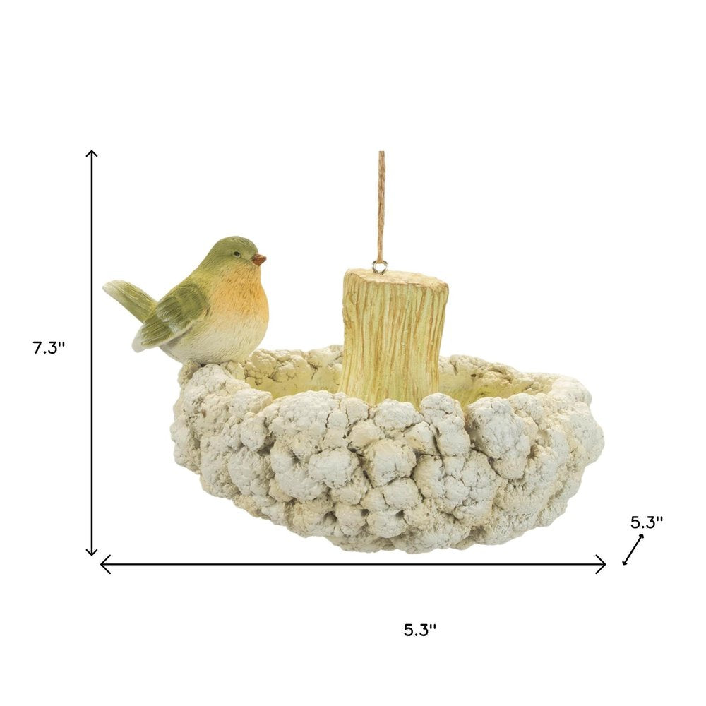 Set of Two Beige And Green Heavy Duty Plastic Birds Garden Hanging Wall or Door Decor