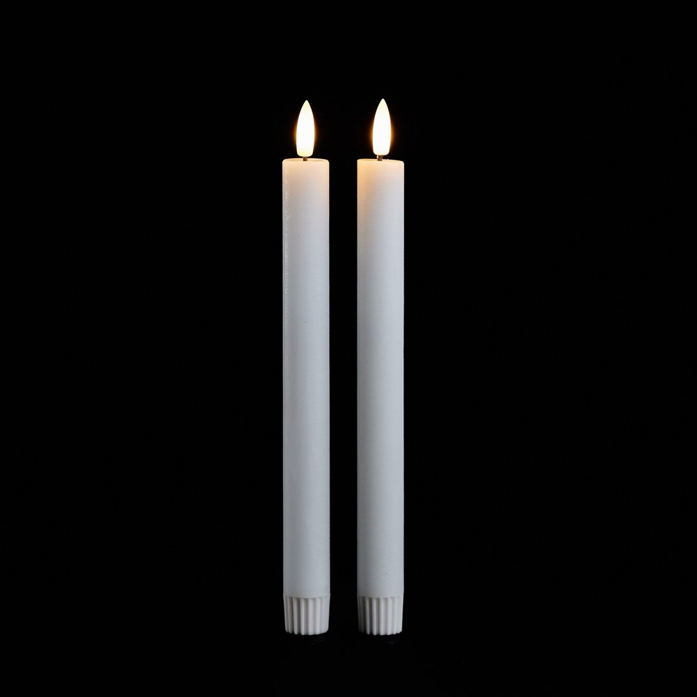 Set of Two White Unscented Flameless Candle Taper Candles Cylinder Taper