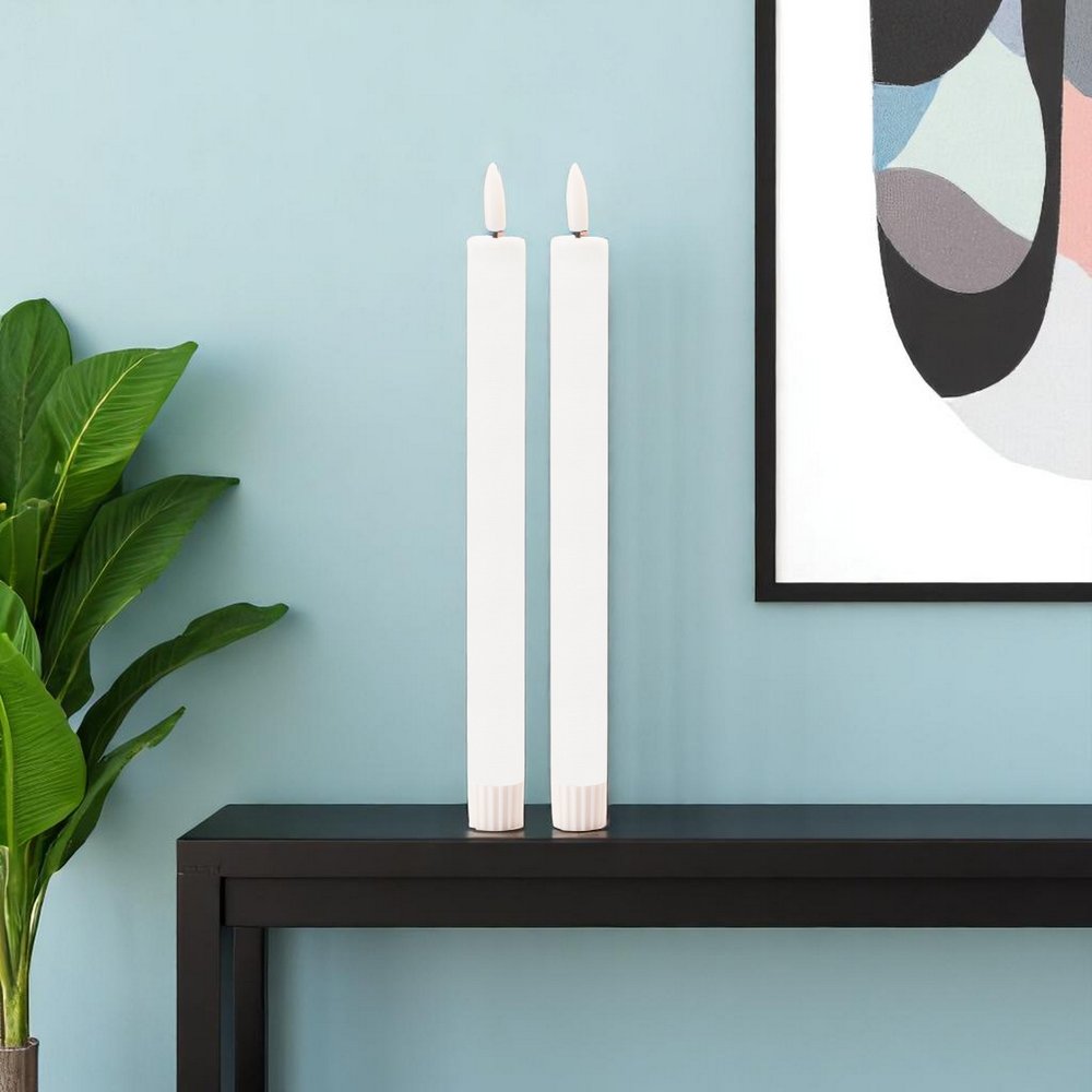 Set of Two White Unscented Flameless Candle Taper Candles Cylinder Taper