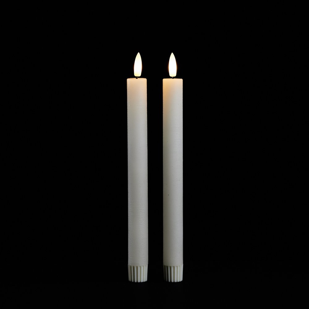 Set of Two Ivory Unscented Flameless Candle Taper Candles Cylinder Taper