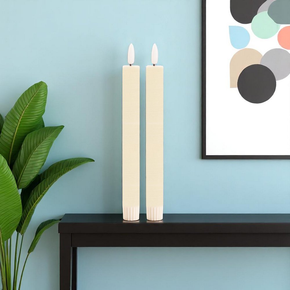 Set of Two Ivory Unscented Flameless Candle Taper Candles Cylinder Taper