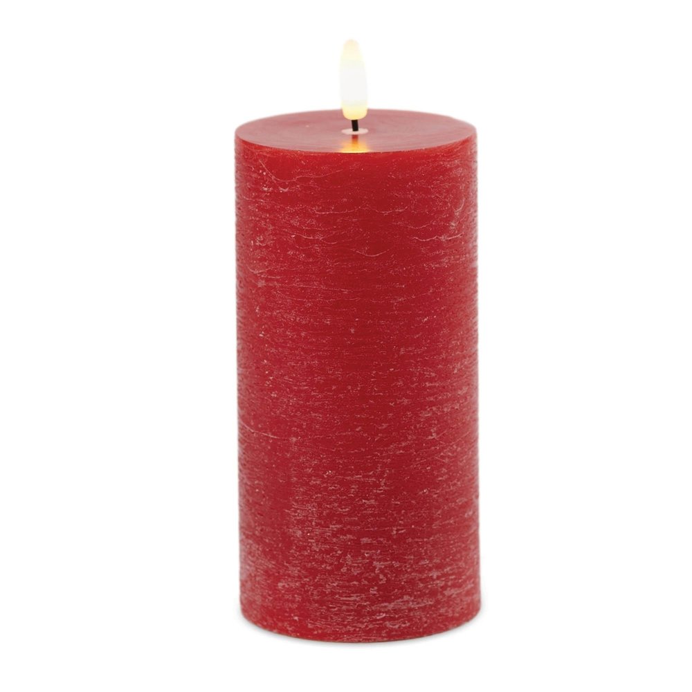 Set of Two Red Unscented Candle Flameless Pillar Candles