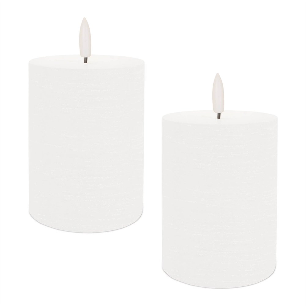Set of Two White Unscented Candle Flameless Pillar Candles