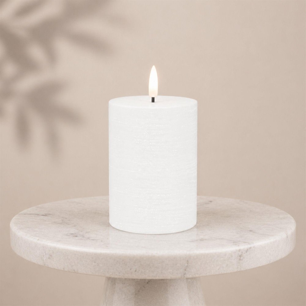Set of Two White Unscented Candle Flameless Pillar Candles