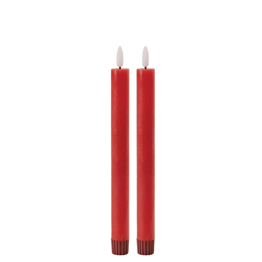 Set of Two Red Unscented Flameless Candle Taper Candles