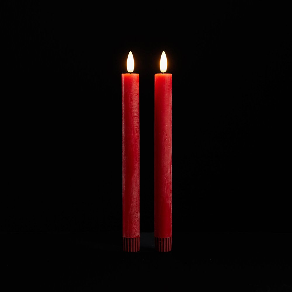 Set of Two Red Unscented Flameless Candle Taper Candles