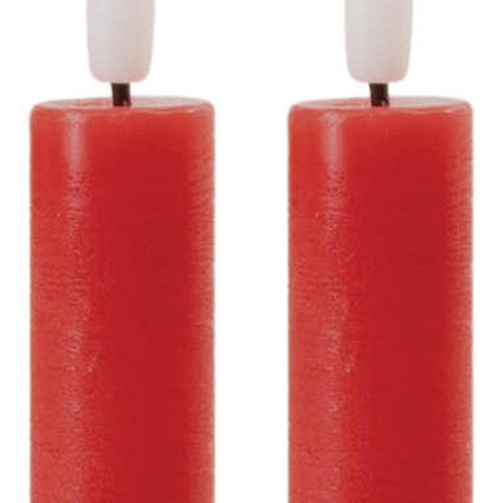 Set of Two Red Unscented Flameless Candle Taper Candles Cylinder Taper