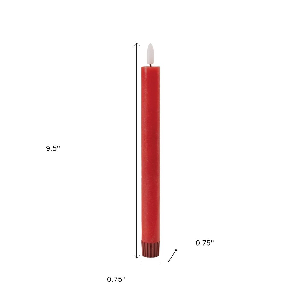 Set of Two Red Unscented Flameless Candle Taper Candles Cylinder Taper