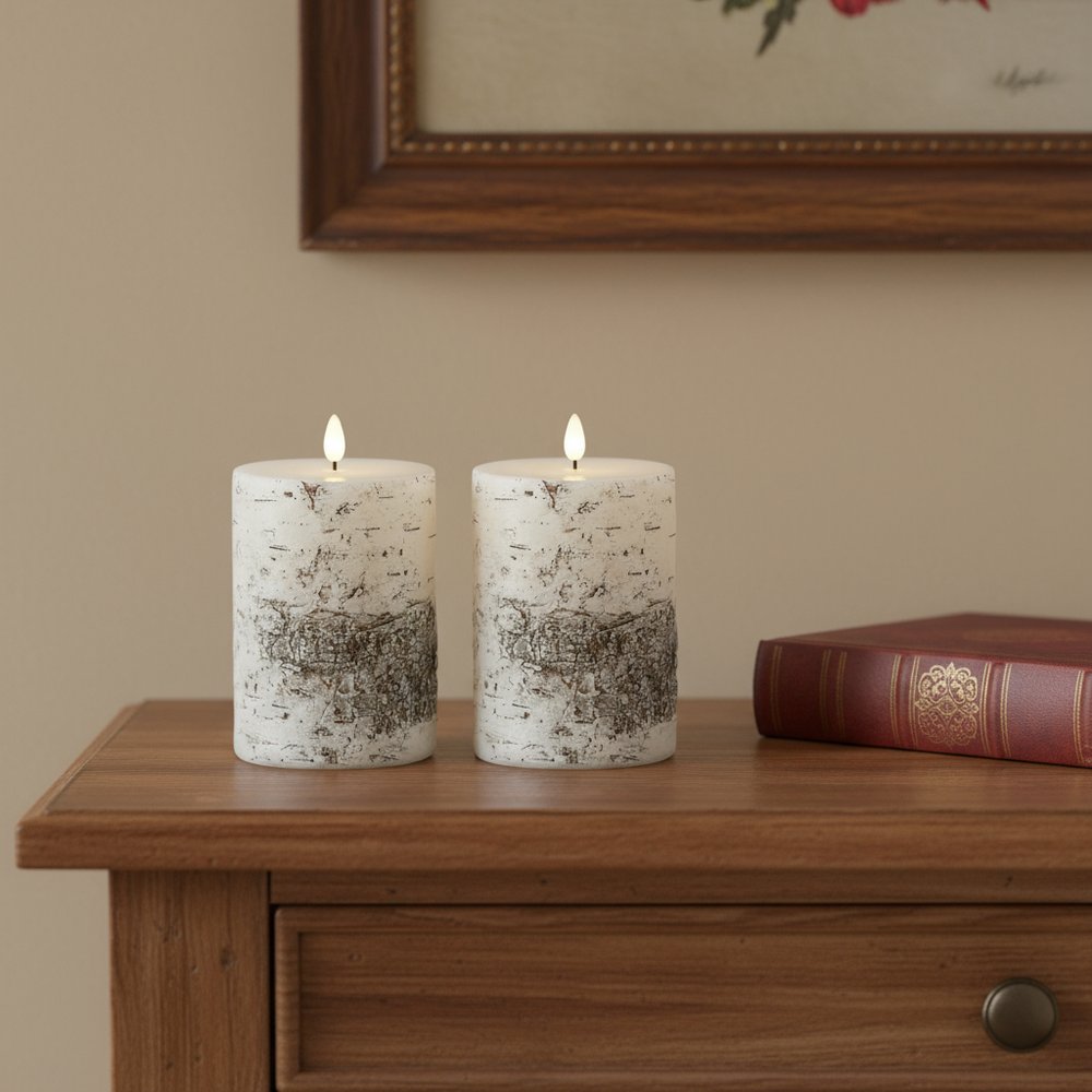 Set of Two Brown And Beige Unscented Flameless Candle Pillar Candles Cylinder Pillar