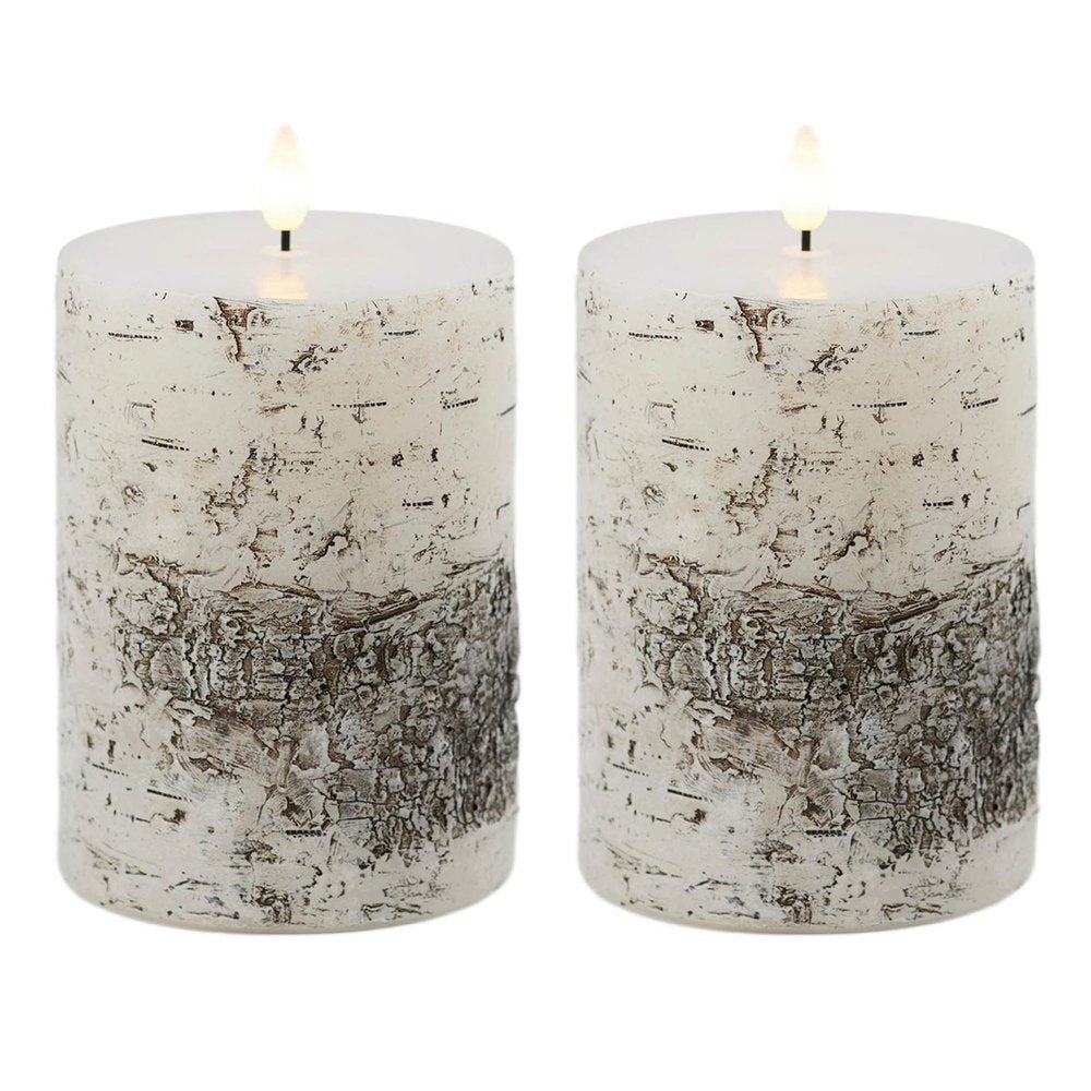 Set of Two Brown And Beige Unscented Flameless Candle Pillar Candles Cylinder Pillar