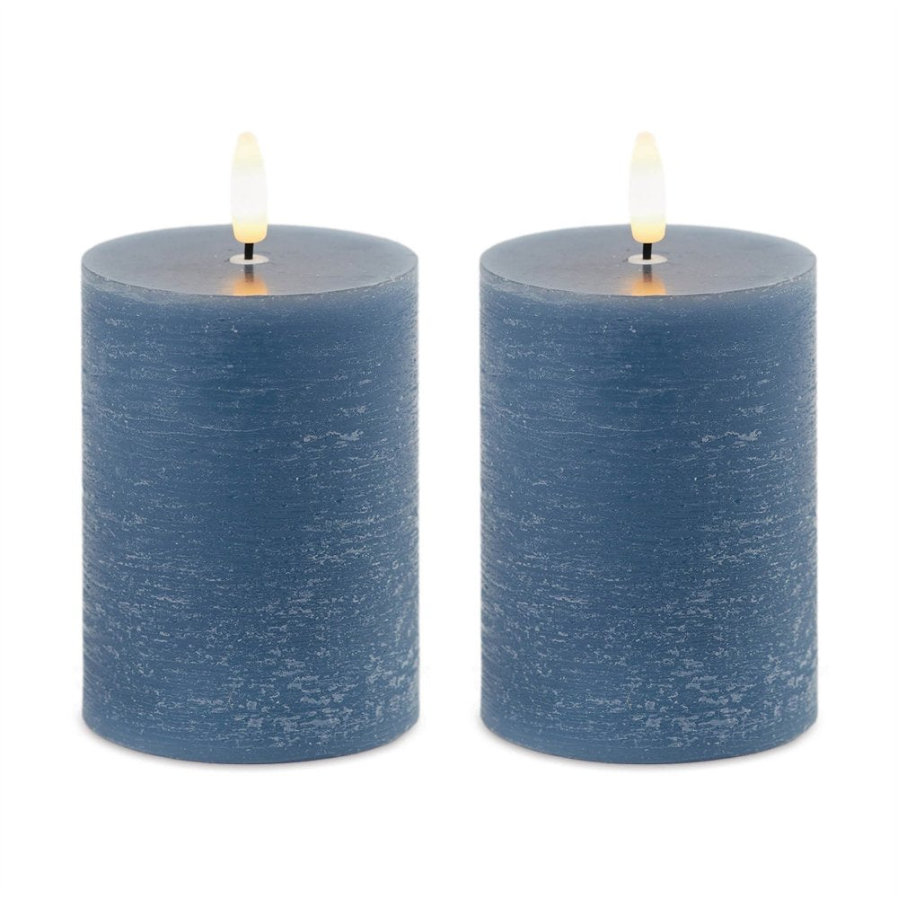 Set of Two Blue Unscented Candle Flameless Pillar Candles