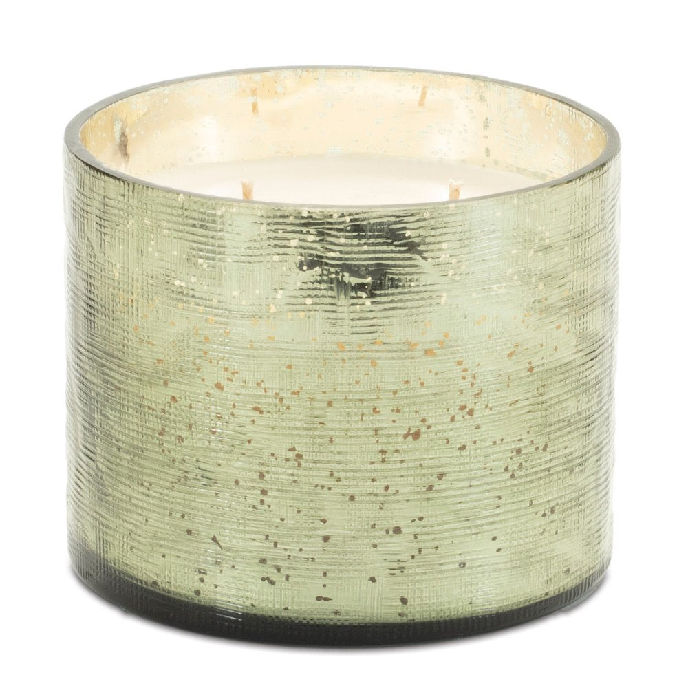 4" White Scented Two Wick Candle In Green Distressed Frosted Glass Holder