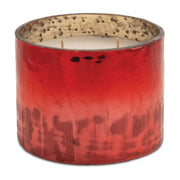4" White Cranberry Scented Two Wick Candle In Red Distressed Frosted Glass Holder