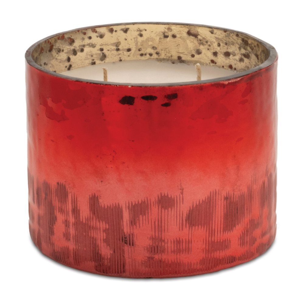 4" White Cranberry Scented Two Wick Candle In Red Distressed Frosted Glass Holder