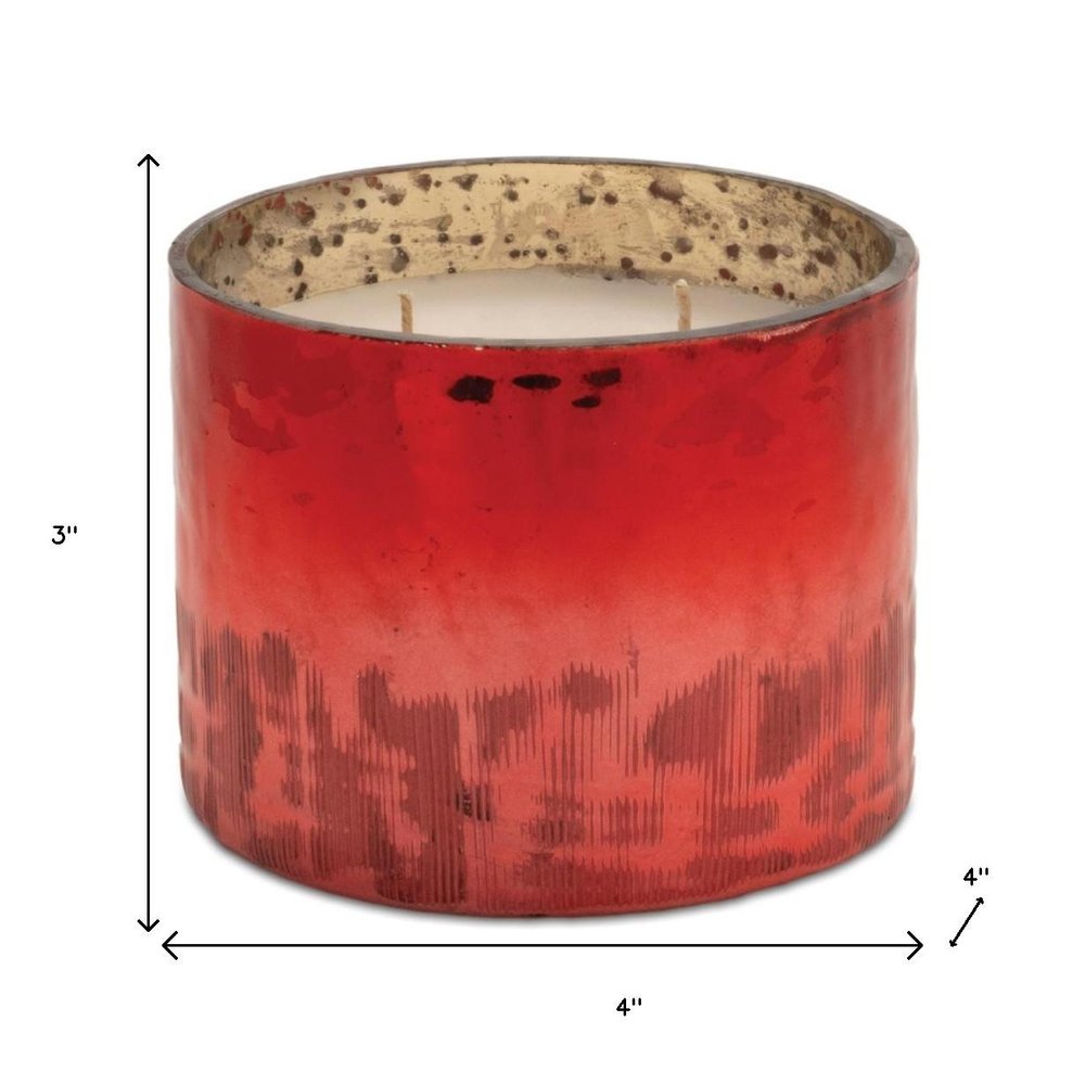 4" White Cranberry Scented Two Wick Candle In Red Distressed Frosted Glass Holder