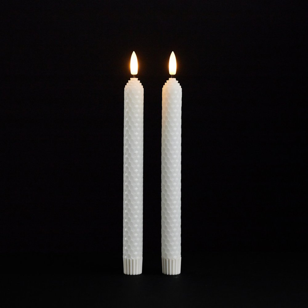 Set of Two White Unscented Flameless Candle Taper Candles Cylinder Taper