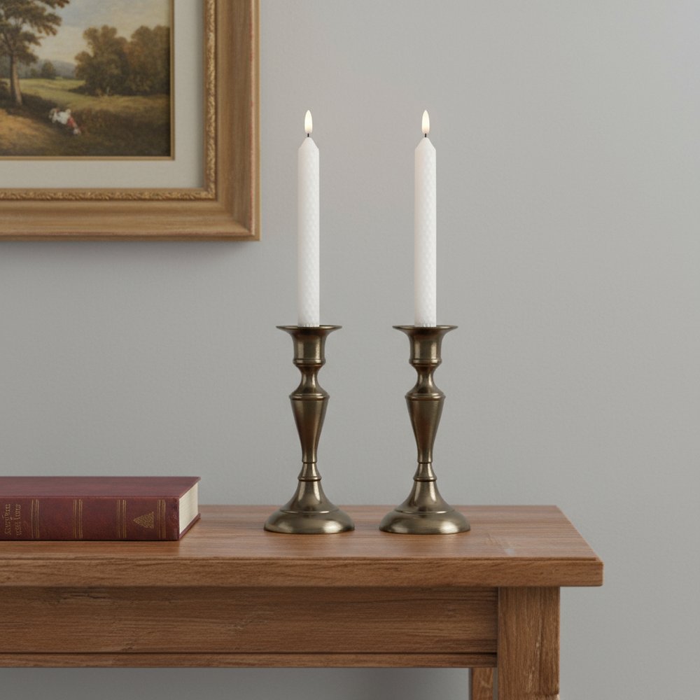 Set of Two White Unscented Flameless Candle Taper Candles Cylinder Taper