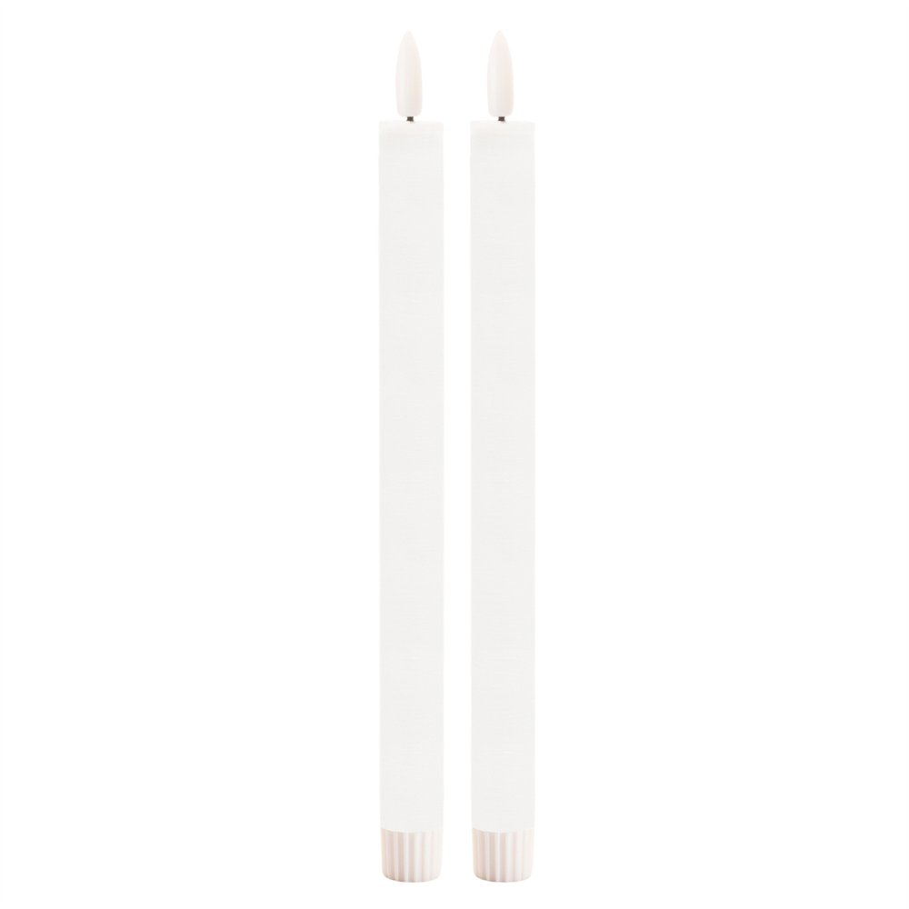 Set of Two White Unscented Flameless Candle Taper Candles Cylinder Taper