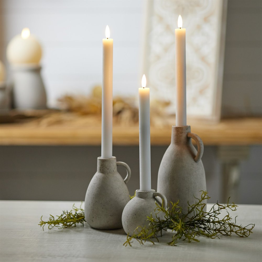 Set of Two White Unscented Flameless Candle Taper Candles Cylinder Taper