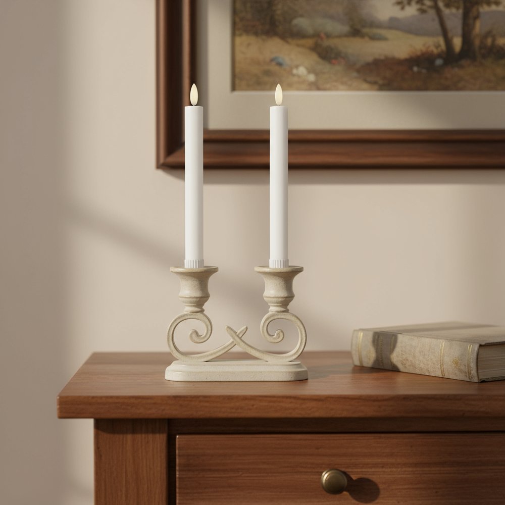Set of Two White Unscented Flameless Candle Taper Candles Cylinder Taper