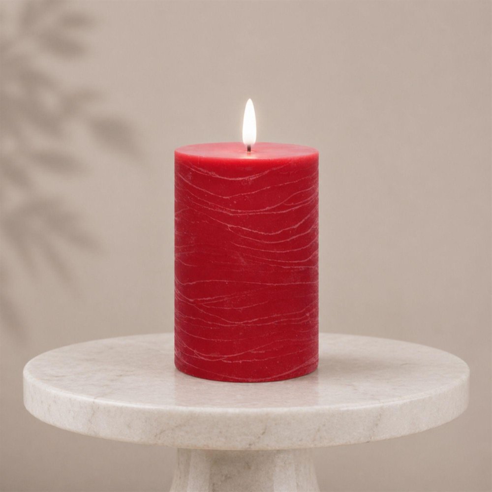 Set of Two Red Unscented Candle Flameless Pillar Candles