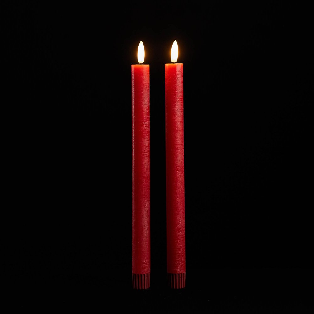 Set of Two Red Unscented Candle Flameless Taper Candles