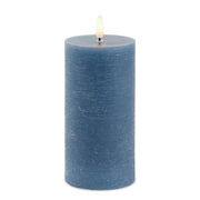 Set of Two Blue Unscented Flameless Candle Pillar Candles