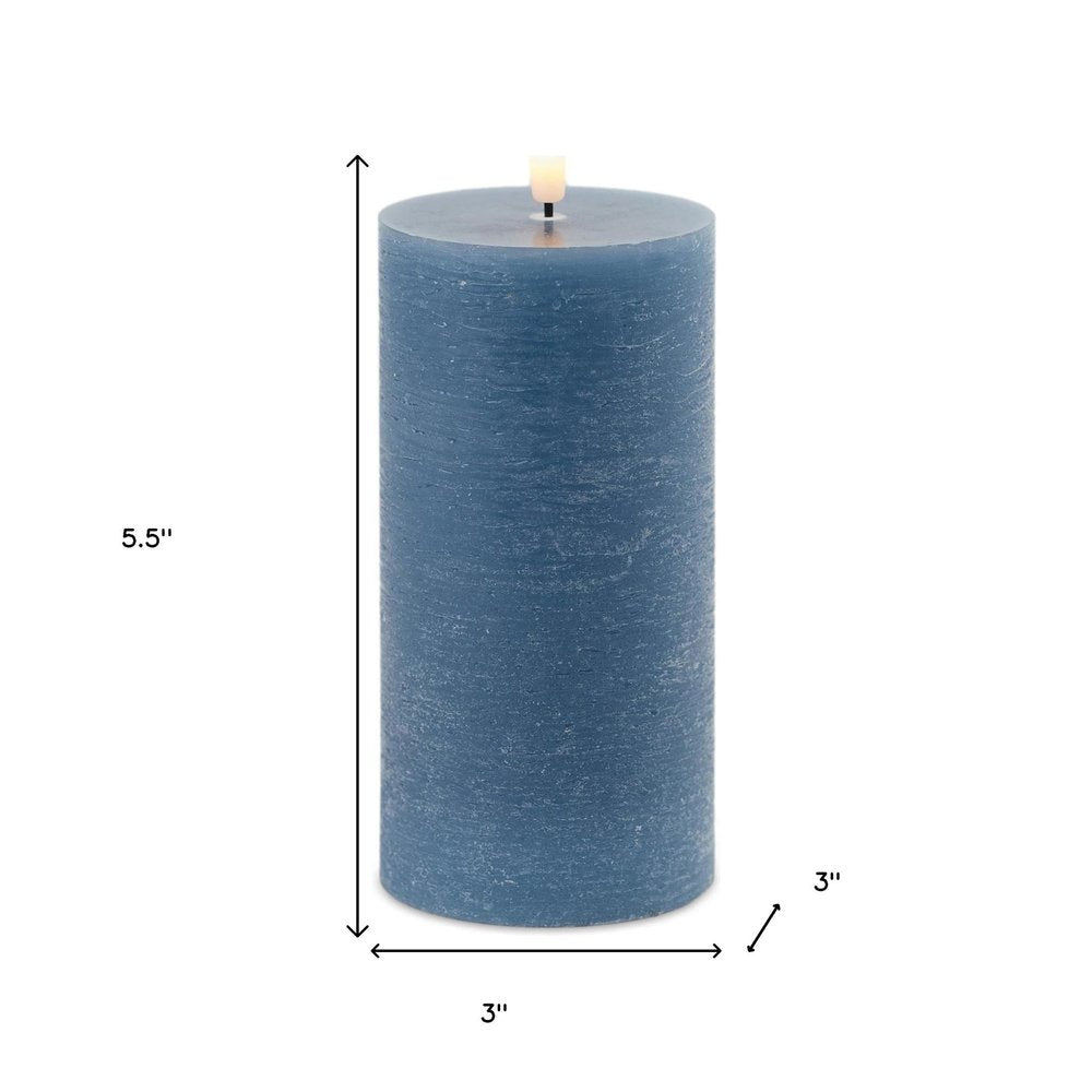 Set of Two Blue Unscented Flameless Candle Pillar Candles