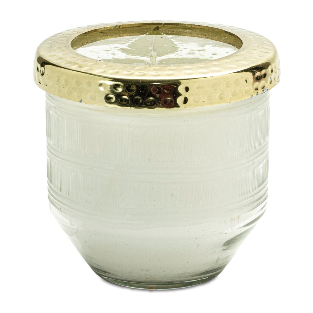 4" White Currant Scented Two Wick Candle In Clear And Gold Glass Holder