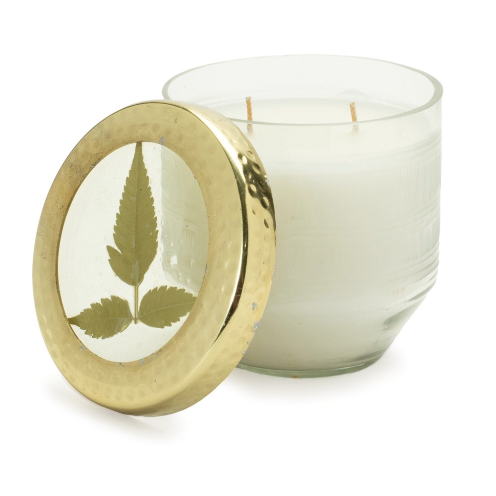 4" White Currant Scented Two Wick Candle In Clear And Gold Glass Holder