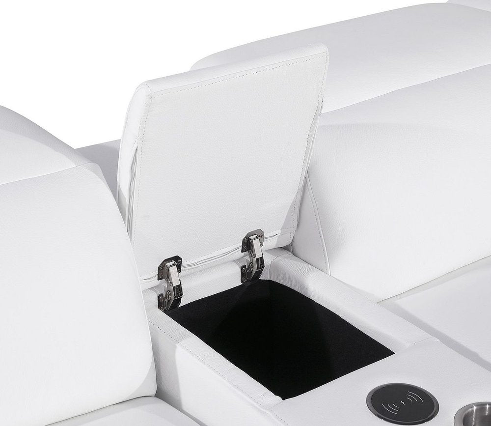 Two Piece White Leather Five Person Seating Set