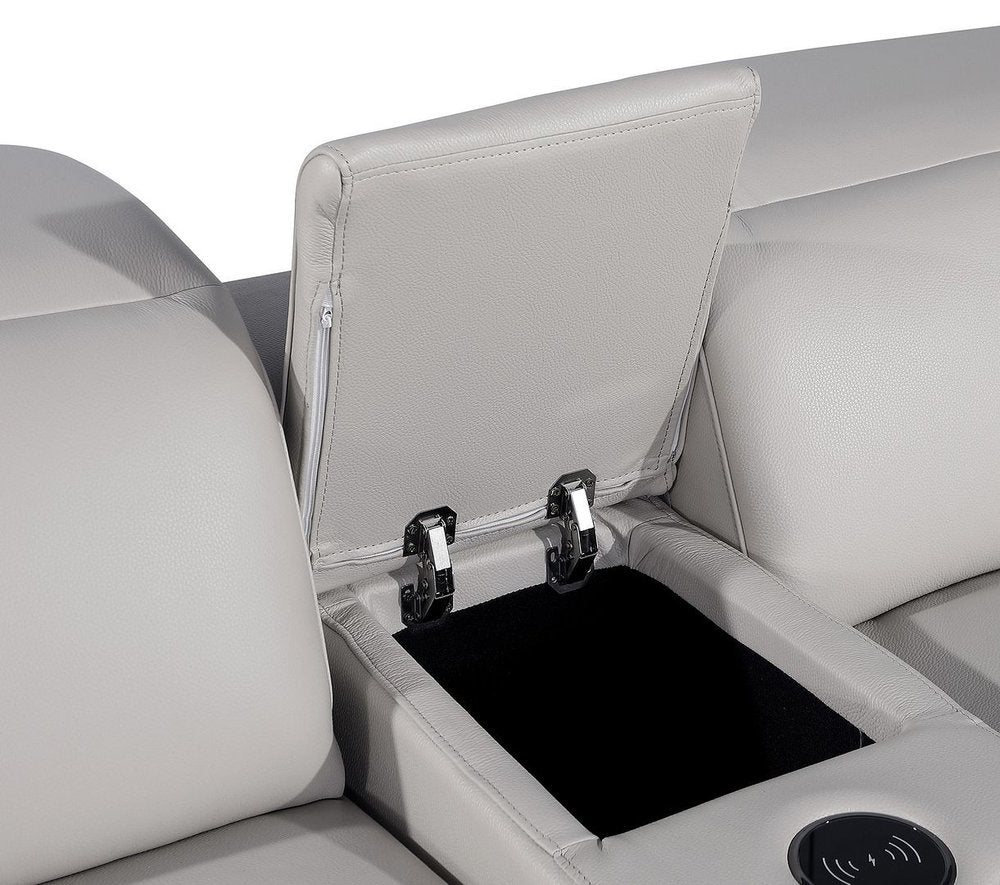 Two Piece Light Gray Leather Five Person Seating Set