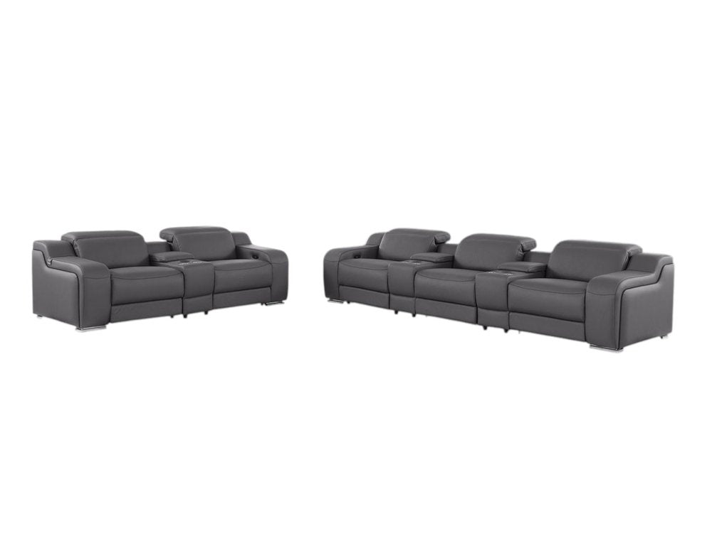 Two Piece Dark Gray Leather Five Person Seating Set