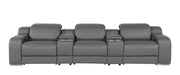 Two Piece Dark Gray Leather Five Person Seating Set