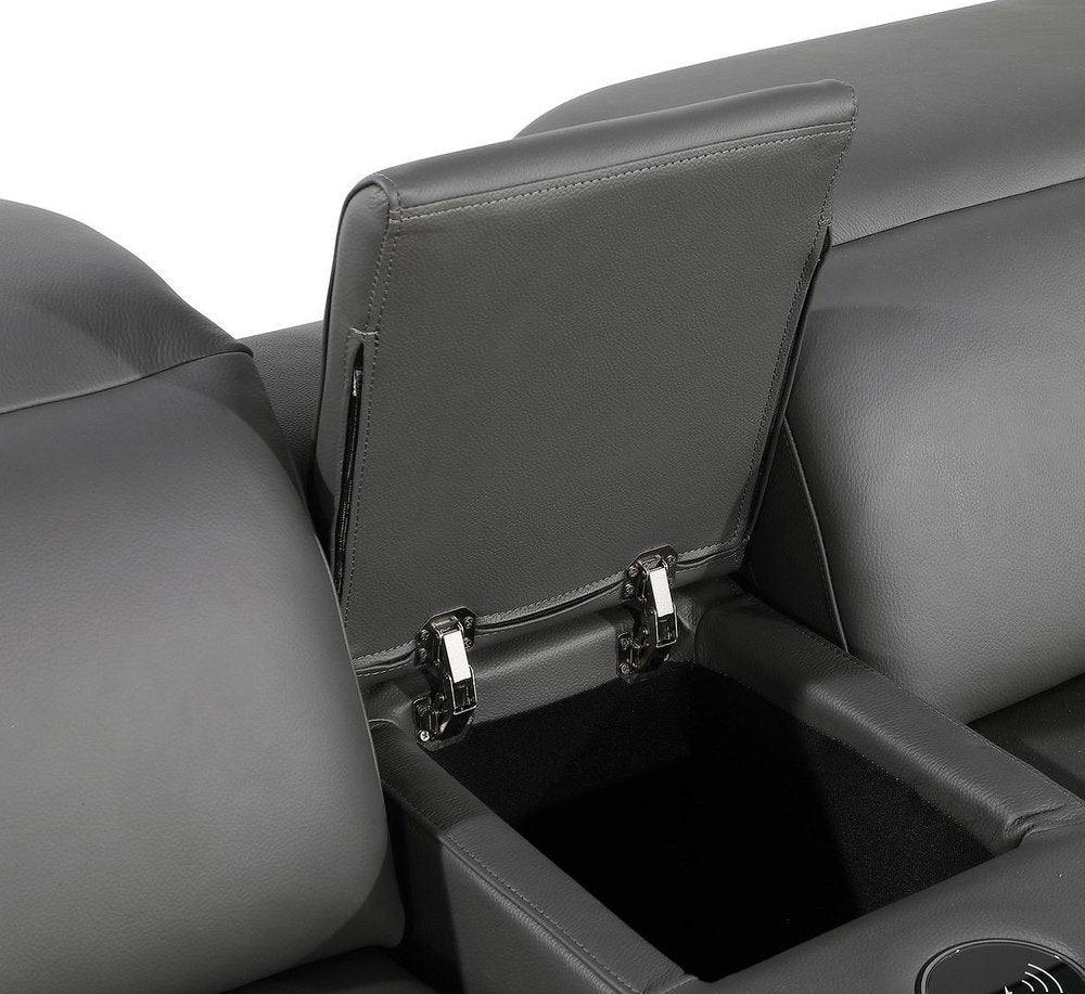 Two Piece Dark Gray Leather Five Person Seating Set