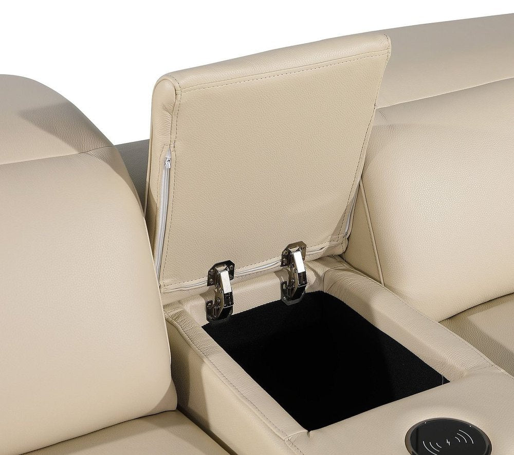 Two Piece Beige Leather Five Person Seating Set