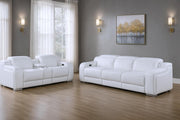 Two Piece White Leather Five Person Seating Set