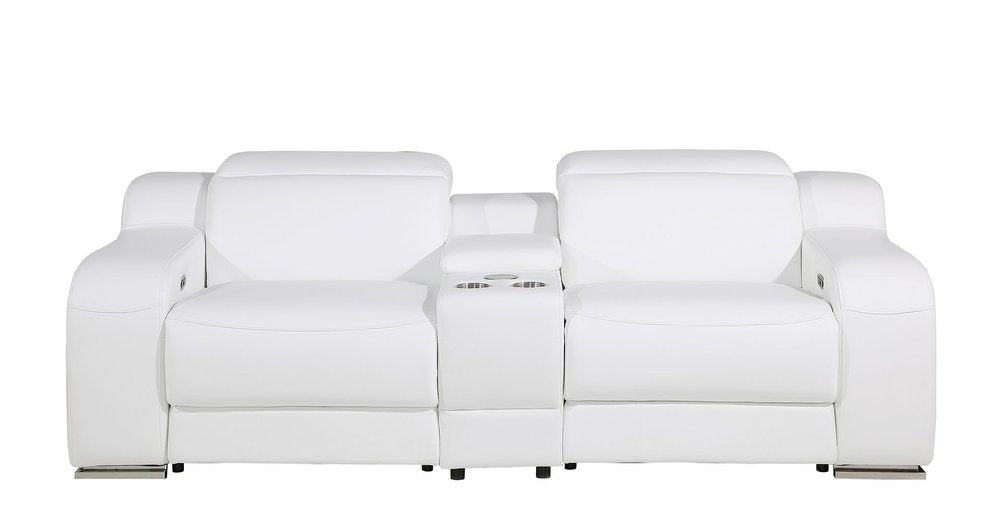 Two Piece White Leather Five Person Seating Set
