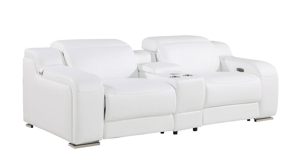 Two Piece White Leather Five Person Seating Set